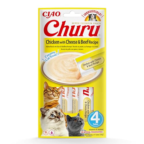 INABA Churu Püree Katzensnacks - Katzenpaste zum Füttern aus der Hand - Katzensticks mit Huhn & Käse & Rindfleisch - 4 Sticks x 14 g INABA Churu Püree Katzensnacks - Katzenpaste zum Füttern aus der Hand - Katzensticks mit Huhn & Käse & Rindfleisch - 4 Sticks x 14 g von INABA