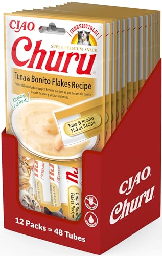 INABA Churu Püree Katzen-Leckerli - Katzenpaste zum Füttern aus der Hand - Katzensticks mit Thunfisch & Bonitoflocken- 12 Packung / 48 Sticks INABA Churu Püree Katzen-Leckerli - Katzenpaste zum Füttern aus der Hand - Katzensticks mit Thunfisch & Bonitoflocken- 12 Packung / 48 Sticks von INABA