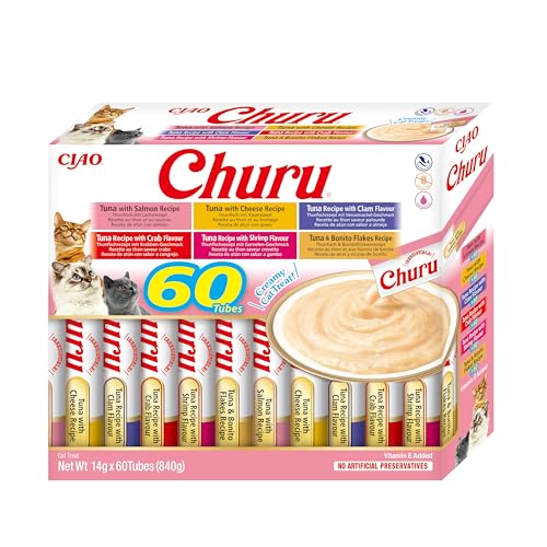 INABA Churu Katzenleckerlis Liquid Snack Variety Box mit Thunfisch | Getreidefrei, Zuckerfrei, ohne künstliche Aromen | 100% natürliches Fleisch, Premium Katzensnacks aus Japan 60 x 14 g von INABA