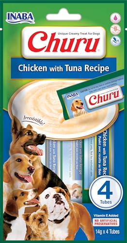 INABA Churu Püree - Hundeleckerlis zum Füttern aus der Hand, Köstlicher Hundesnacks zum Schlecken - Leckerchen in handlichen Portionen, Hühn mit Thunfisch,1 Pack 4x14g INABA Churu Püree - Hundeleckerlis zum Füttern aus der Hand, Köstlicher Hundesnacks zum Schlecken - Leckerchen in handlichen Portionen, Hühn mit Thunfisch,1 Pack 4x14g von INABA