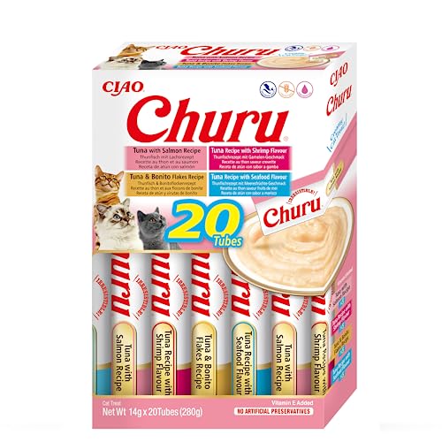 INABA Churu Katzenleckerlis Liquid Snack Variety Box mit Meeresfrüchte | Getreidefrei, Zuckerfrei, ohne künstliche Aromen | 100% natürliches Fleisch, Premium Katzensnacks aus Japan 20 x 14 g von INABA