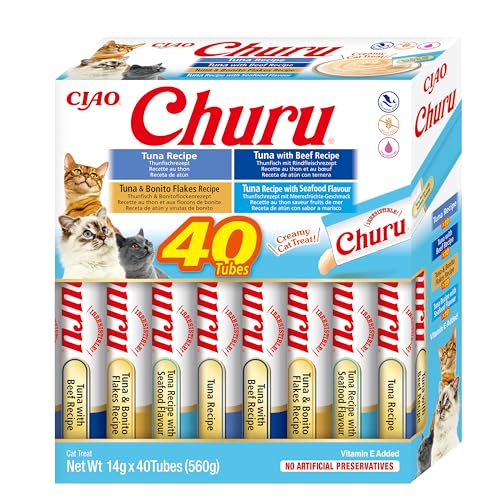 INABA Churu Katzenleckerlis Liquid Snack Variety Box mit Thunfisch | Getreidefrei, Zuckerfrei, ohne künstliche Aromen | 100% natürliches Fleisch, Premium Katzensnacks aus Japan 40 x 14 g von INABA