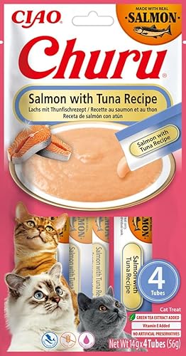 INABA Churu Puree Katzenleckerlis Creamy Snacks, Hochwertige Proteine mit Lachs und Thunfisch 56 g (1er Pack), Katzensnacks in Premium Qualität von INABA