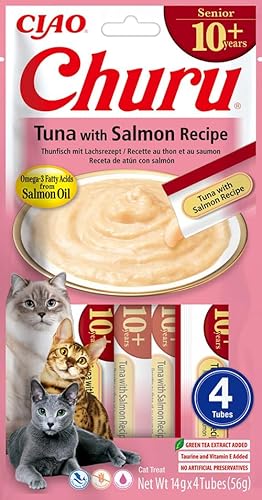 INABA Churu Puree Katzenleckerlis Creamy Snacks, Hochwertige Proteine mit Thunfisch und Lachs 56 g (1er Pack), Katzensnacks in Premium Qualität von INABA