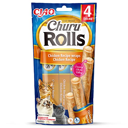 INABA Churu Rolls Reich an Hähnchen und Thunfisch Katzenleckerlis | Getreidefrei, Zuckerfrei, ohne künstliche Aromen Katzensnacks 40 g (1er Pack) von INABA