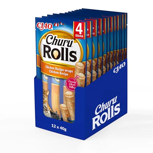 INABA Churu Rolls - Katzen Leckerlie zum Füttern aus der Hand - Köstliche Katzensnacks mit cremiger Füllung - Hühnchen umhüllt mit Hühnchen von INABA