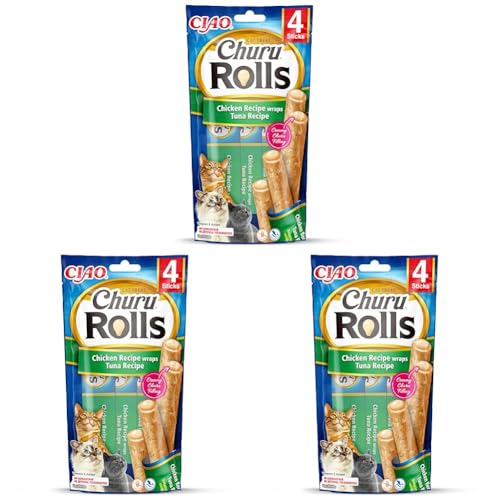 INABA Churu Rolls Reich an Hähnchen und Thunfisch Katzenleckerlis | Getreidefrei, Zuckerfrei, ohne künstliche Aromen Katzensnacks 40 g (3er Pack) von INABA