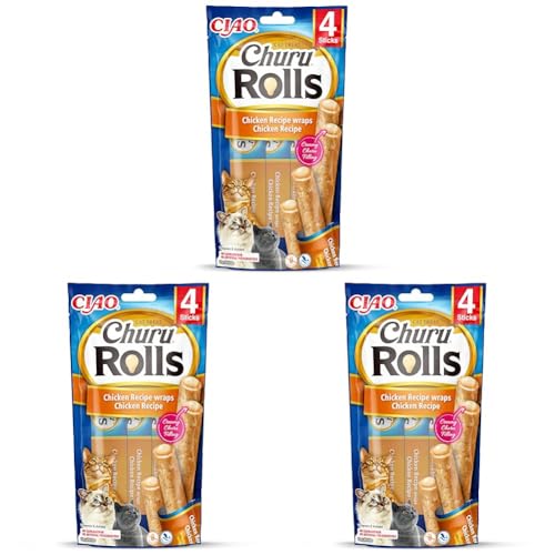 INABA Churu Rolls Reich an Hähnchen und Thunfisch Katzenleckerlis | Getreidefrei, Zuckerfrei, ohne künstliche Aromen Katzensnacks 40 g (3er Pack) von INABA