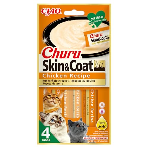 INABA Churu Skin & Coat - Katzenleckerli mit Huhn - Omega 3 & 6 und Taurin - Felinen Snacks, Cremige Textur - Katzenfutter, Haut & Fell - 4 Tuben x 14g INABA Churu Skin & Coat - Katzenleckerli mit Huhn - Omega 3 & 6 und Taurin - Felinen Snacks, Cremige Textur - Katzenfutter, Haut & Fell - 4 Tuben x 14g von INABA