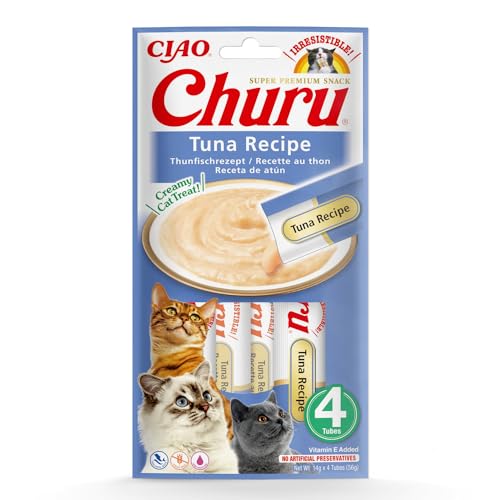 INABA Churu Katzenleckerlis Liquid Snack 88% Feuchtigkeit, Premium Katzensnacks aus Japan mit Thunfisch 4 x 14 g von INABA