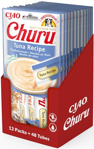 INABA Churu - Katzenleckerlis mit Thunfischpüree - Köstliche Snacks für Katzen - Glatte und cremige Textur - Katzenfutter - 48 Tuben x 14g von INABA