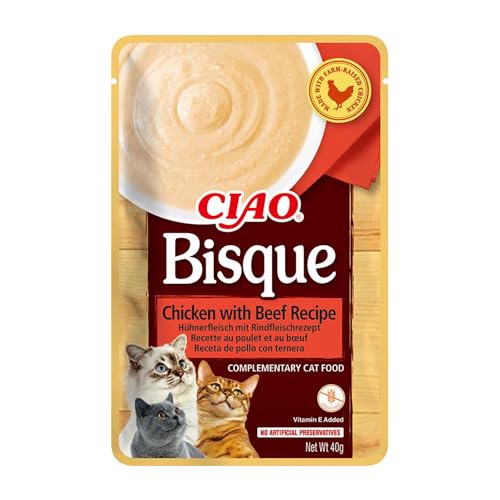 INABA Ciao Bisque - Cremige Suppe für Katzen, Huhn & Rindfleisch 1x40g, Katzenfutter nass ohne getreide von INABA