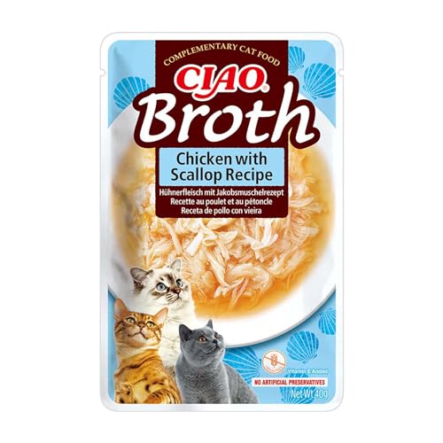 INABA Ciao Broth - Suppe mit Shredded Hähnchen für Katzen - Huhn & Jakobsmuscheln - Katzenfutter nass ohne Getreide - 1 x 40g von INABA