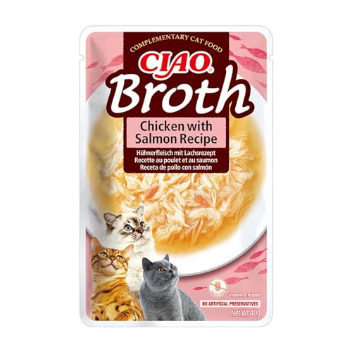 INABA Ciao Broth - Suppe mit Shredded Hähnchen für Katzen - Huhn & Lachs - Katzenfutter nass ohne Getreide - 1 x 40g von INABA