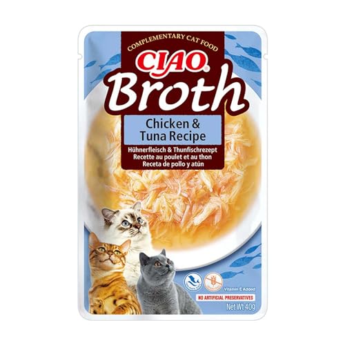 INABA Ciao Broth - Suppe mit Shredded Hähnchen für Katzen - Huhn & Thunfisch - Katzenfutter nass ohne Getreide - 1 x 40g von INABA