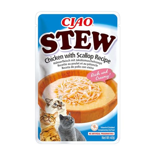 INABA Ciao Stew - Cremige Katzensuppe mit Shredded Hähnchen - Huhn & Jakobsmuscheln - Katzenfutter nass ohne Getreide - 1 x 40g von INABA