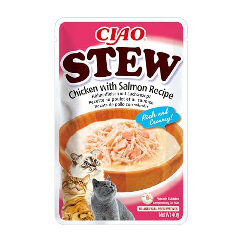 INABA Ciao Stew - Cremige Katzensuppe mit Shredded Hähnchen, Huhn & Lachs 1x40g, Katzenfutter nass ohne getreide von INABA