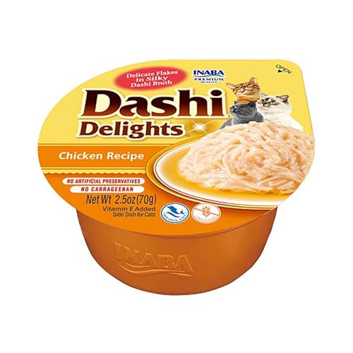 INABA Dashi Delights Katzenleckerlis 100% Natürliches Hähnchenfleisch | Getreidefrei, Zuckerfrei, ohne künstliche Aromen, 86% Feuchtigkeit | Premium Katzen Leckerlies in Brühe 70 g (1er Pack) von INABA