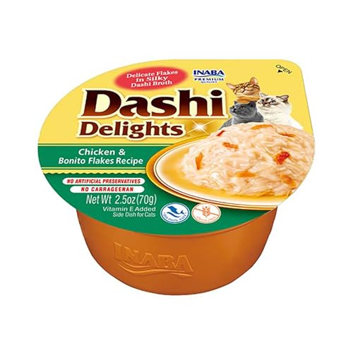 INABA Dashi Delights Katzenfutter nass, zarte Stückchen in Sauce mit Huhn & Bonitoflocken (1 x 70g), jeden Tag Lebensmittel von INABA