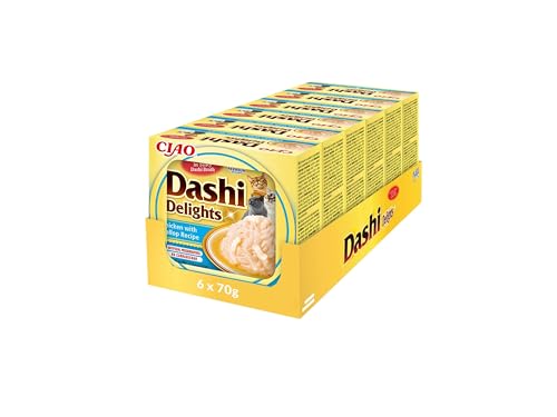 INABA Dashi Delights Katzenleckerlis 100% Natürliches Hähnchenfleisch | Getreidefrei, Zuckerfrei, ohne künstliche Aromen, 86% Feuchtigkeit | Premium Katzen Leckerlies in Brühe 70 g (6er Pack) von INABA