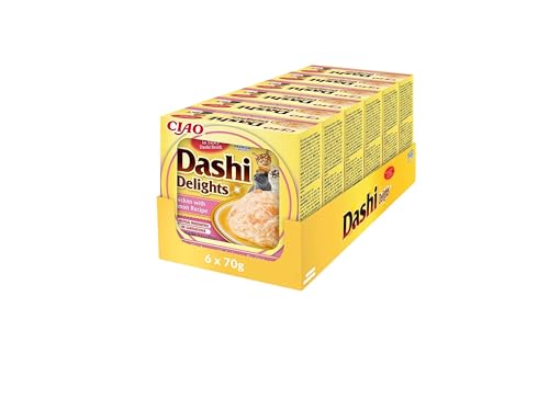 INABA Dashi Delights Katzenleckerlis 100% Natürliches Hähnchenfleisch | Getreidefrei, Zuckerfrei, ohne künstliche Aromen, 86% Feuchtigkeit | Premium Katzen Leckerlies in Brühe 70 g (6er Pack) von INABA