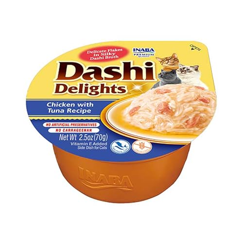 INABA Dashi Delights Katzenleckerlis 100% Natürliches Hähnchenfleisch | Getreidefrei, Zuckerfrei, ohne künstliche Aromen, 86% Feuchtigkeit | Premium Katzen Leckerlies in Brühe 70 g (1er Pack) von INABA