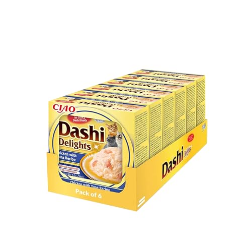 INABA Dashi Delights Katzenleckerlis 100% Natürliches Hähnchenfleisch | Getreidefrei, Zuckerfrei, ohne künstliche Aromen, 86% Feuchtigkeit | Premium Katzen Leckerlies in Brühe 70 g (6er Pack) von INABA
