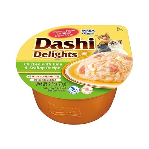 INABA Dashi Delights Katzenfutter nass, zarte Stückchen in Sauce mit Huhn & Thunfisch & Jakobsmuschel (1 x 70g), jeden Tag Lebensmittel von INABA