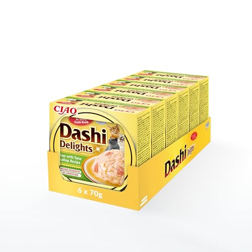 INABA Dashi Delights Katzenleckerlis 100% Natürliches Hähnchenfleisch | Getreidefrei, Zuckerfrei, ohne künstliche Aromen, 86% Feuchtigkeit | Premium Katzen Leckerlies in Brühe 70 g (6er Pack) von INABA