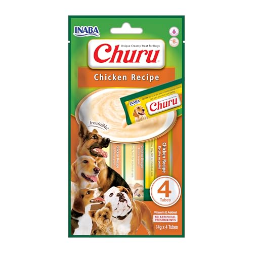 INABA Churu Hundeleckerli Keine Nebenerzeugnisse Creamy Snack, Getreidefrei, Zuckerfrei, Kalorienarm, 100% natürliches Fleisch mit Huhn 56 g (1er Pack) von INABA