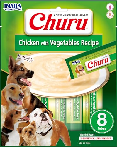 INABA Churu Püree Hundeleckerli - Köstlicher Hundesnacks in handlichen Portionen, Getreidefrei, Huhn & Gemüse (8x20g) von INABA