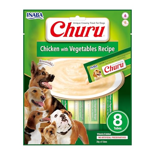 INABA Churu Püree Hundeleckerli - Köstlicher Hundesnacks in handlichen Portionen, Getreidefrei, Huhn & Gemüse (8x20g) von INABA