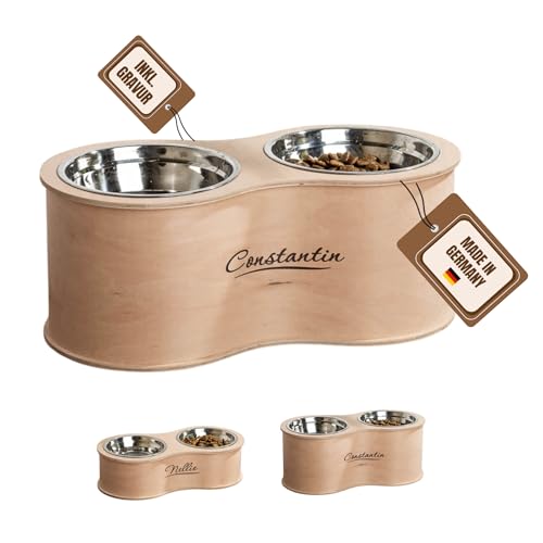INEXTERIOR FutterBar Curve – Futterstation aus Holz für mittelgroße und große Hunde – modernes rundes Design – Näpfe aus Edelstahl - PERSONALISIERBAR (L) von INEXTERIOR