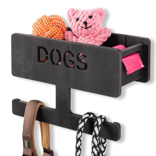 INEXTERIOR Hundegarderobe - Leinenhalter mit Ablage - Hundezubehör - Dogs - aus Birkenholz - personalisierbar - Made in Germany - Verschiedene Varianten schwarz von INEXTERIOR