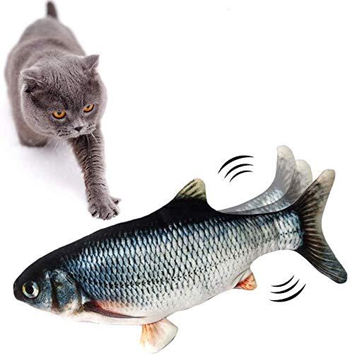 INF Katzenspielzeug Zappelnder Fisch, mit Katzenminze, Interaktives Spielzeug mit USB-Kabel für Katze zum Spielen, Beißen, Kauen von INF