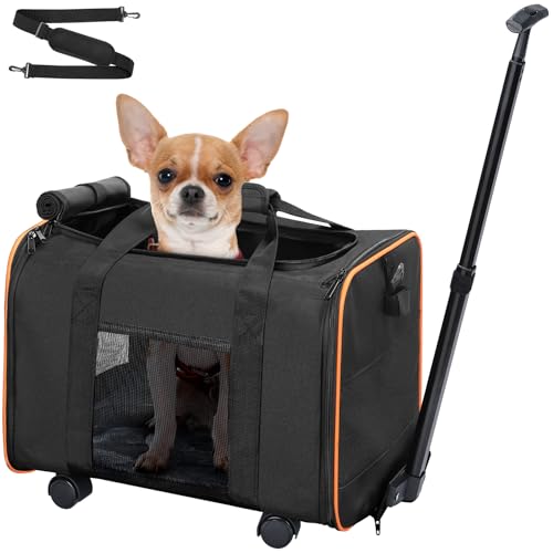 2 in 1 Transporttasche für Katzen und Hunde, Transporttasche für Katzen, Teleskopgriff, Schultergurt, faltbar, rollender Transporter, Reißverschluss, selbstsichernd, für Haustiere, Orange 2 in 1 Transporttasche für Katzen und Hunde, Transporttasche für Katzen, Teleskopgriff, Schultergurt, faltbar, rollender Transporter, Reißverschluss, selbstsichernd, für Haustiere, Orange von INFANZIA