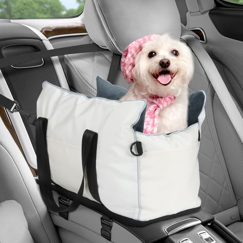 Hunde Autositz für kleine Hunde Katzen, Mittelkonsole für Hunde,Abnehmbare Waschbare Haustier-Autositze mit Pelzigem für kleine Hunde Welpen, Weich und Warm (Beige, Klein) von INFANZIA