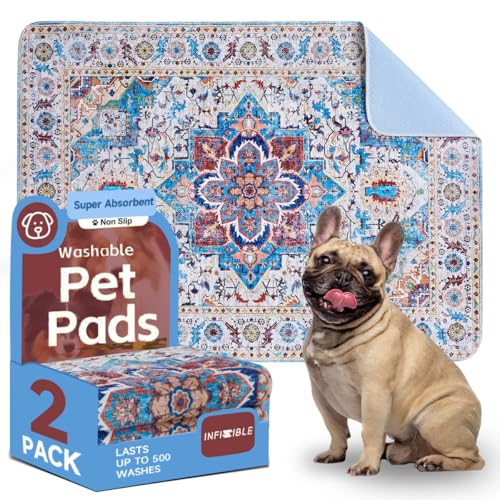 INFISIBLE Waschbare Hunde-Urinierunterlagen – 2 Stück, 101,6 x 66 cm, groß, wiederverwendbar, saugfähig, wasserdicht, für Welpen, Töpfchentraining, rutschfest, auslaufsicher, für Hundekäfige von INFISIBLE