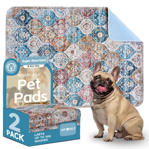 INFISIBLE Waschbare Hunde-Urinierunterlagen – 2 Stück, 121,9 x 91,4 cm, groß, saugfähig, wiederverwendbar, wasserdicht, für Welpen, Töpfchentraining, rutschfest, auslaufsicher, für Käfige, Laufstall von INFISIBLE