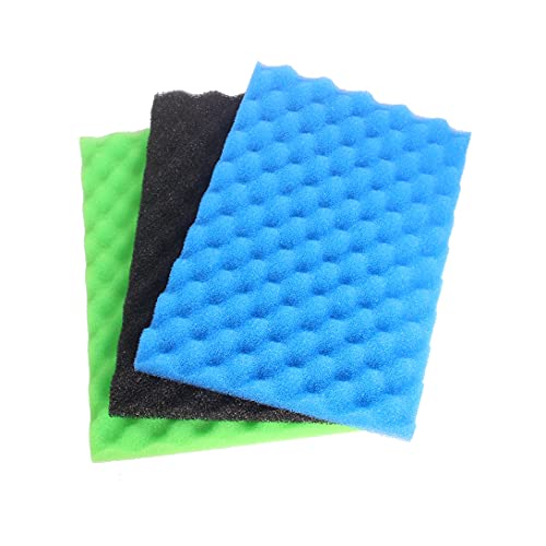 INGVIEE Garten Fisch Teich Filterschwamm Set 17" x 11" (1x Schwarz Grob, 1x Blau Mittel, 1x Grün Fein) von INGVIEE