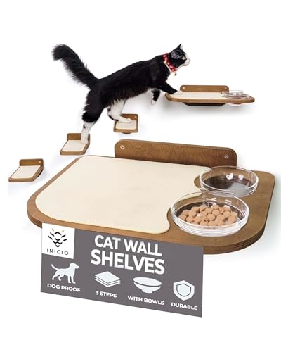 INICIO Katzen-Wandregale – Hundefeste Futterstation mit an der Wand montierten Regalen, langlebiges 3-stufiges Birken-Schweberegal für Katzen bis zu 7,7 kg, inklusive befestigtem Katzenfutternapf für INICIO Katzen-Wandregale – Hundefeste Futterstation mit an der Wand montierten Regalen, langlebiges 3-stufiges Birken-Schweberegal für Katzen bis zu 7,7 kg, inklusive befestigtem Katzenfutternapf für von INICIO