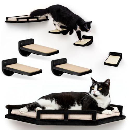 INICIO Katzen-Wandregale – Moderne und langlebige 3-stufige Katzenmöbel für die Wand – Stilvolles Schweberegal aus Birkenholz für Katzen bis zu 7,7 kg – Eckregale aus Holz mit gepolsterter Sitzstange INICIO Katzen-Wandregale – Moderne und langlebige 3-stufige Katzenmöbel für die Wand – Stilvolles Schweberegal aus Birkenholz für Katzen bis zu 7,7 kg – Eckregale aus Holz mit gepolsterter Sitzstange von INICIO
