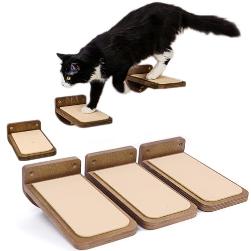 INICIO Wandtreppe für Katzen zum Klettern, Dunkelbraun, Set mit 3 Katzenwandtreppen mit Befestigungen, 23,6 x 11,9 cm, schwimmende Stufen zum Klettern oder Spielen, für Kätzchen, Erwachsene und ältere von INICIO