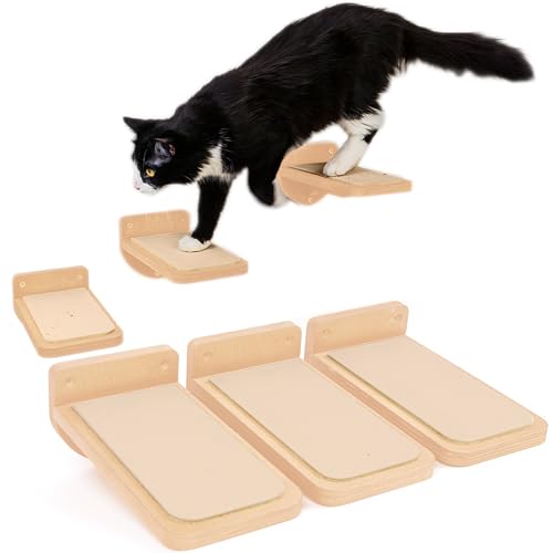 INICIO Wandtreppe für Katzen zum Klettern, Naturholz, Set mit 3 Katzenwandtreppen mit Befestigungen, 23,6 x 11,9 cm, schwimmende Stufen zum Klettern oder Spielen, für Kätzchen und ausgewachsene Katzen von INICIO