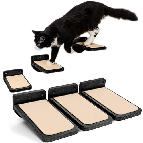 INICIO Wandtreppe für Katzen zum Klettern, Schwarz, Set mit 3 Katzenwandtreppen mit Befestigungen, 23,6 x 11,9 cm, schwimmende Stufen zum Klettern oder Spielen, für Kätzchen und ausgewachsene Katzen von INICIO