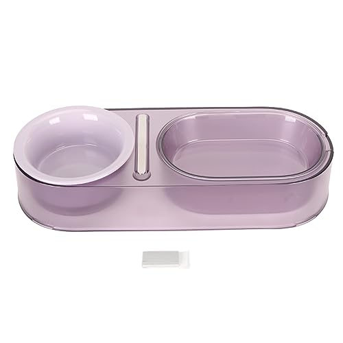 INIFLM 12,8 X 5 Zoll Haustier-Doppelnapf, Katzen-Doppelnapf, Keramik-Katzen-Wasserfutternapf, Stilvoller Multifunktionaler Doppelnapf mit Rührlöffel für Haustiere(violett) von INIFLM