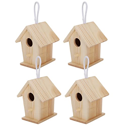 INIFLM 4 Mini-Hänge-Vogelhäuser aus Holz für Den Außenbereich, Vogelhäuschen für Den Außenbereich, Hängende Vogelnest-Ornamente, Bezaubernde Dekoration für Garten, Balkon und Terrasse Im Freien von INIFLM