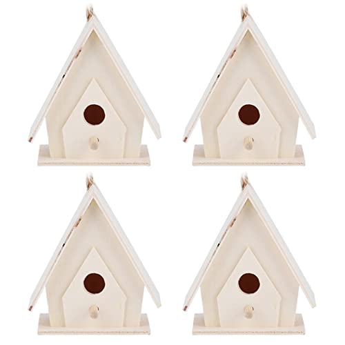 INIFLM 4 Stück Mini-Hänge-Vogelhaus aus Holz, Hängendes Vogelhaus aus Holz für Den Außenbereich, Bezaubernde Dekoration, Nester, Käfig-Ornamente, Kunsthandwerk für die Garten-/Innenhof-Dekoration von INIFLM