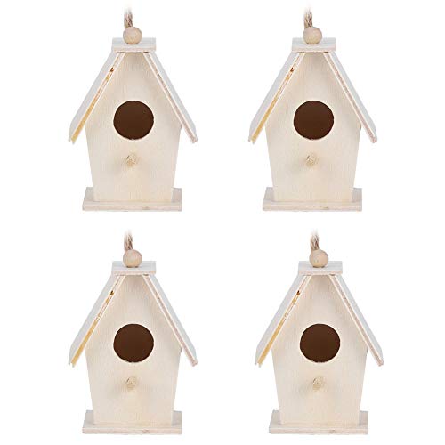 INIFLM 4-teiliges Vogelhaus-Set aus Holz, Kolibri-Haus Zum Aufhängen Im Freien, Kleiner Vogel-Nistkasten, Innovativer Vogelhaus-Nestkäfig aus Holz für die Dekoration Im Garten und Innenhof von INIFLM