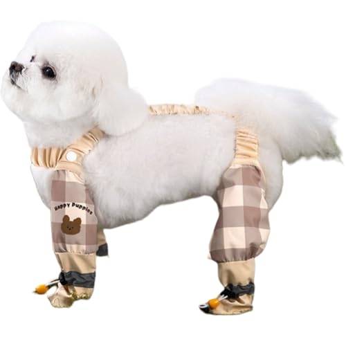 INLANDSIS Anti-Staub-Hose für Haustiere, schmutzdichte Outdoor-Hose, rutschfeste Hundepfotenschutzschuhe mit rutschfesten Griffen, verstellbare 4-Wege-Stretch-Leggings, Hundeärmel (braunes Karomuster von INLANDSIS